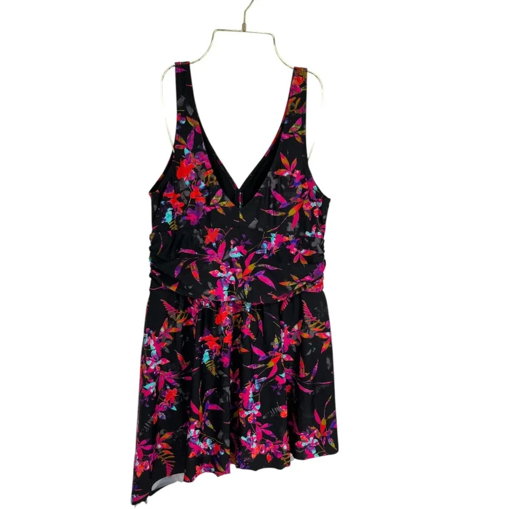 Unbranded Swim Dress Women's Size XL Black Floral Tropical Resort